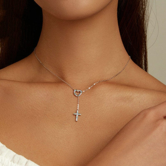 HEART & CROSS" Handmade Christian Necklace in 925 Sterling Silver