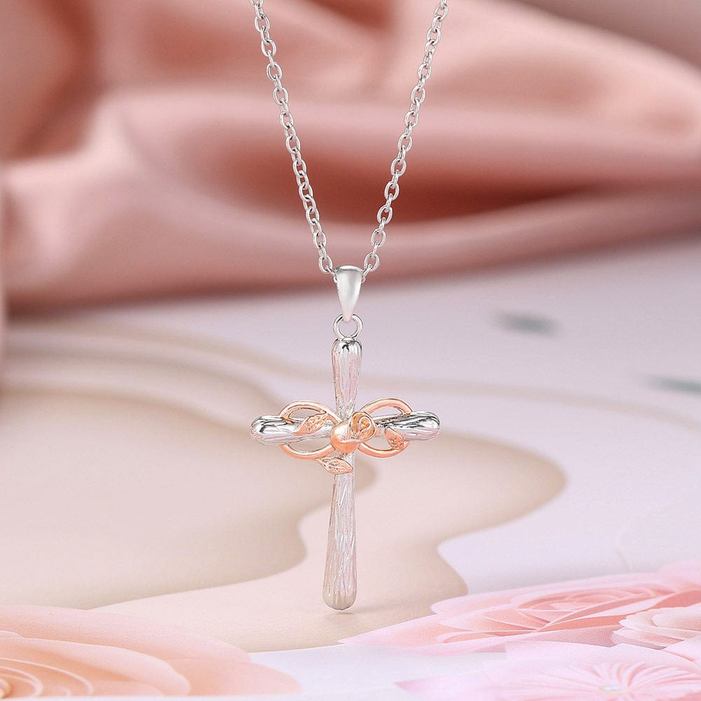 INFINITY ROSE CROSS NECKLACE