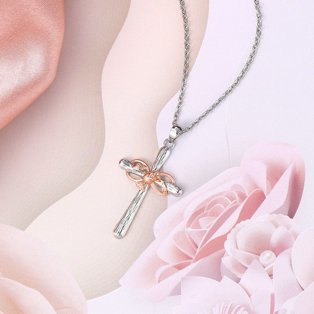 INFINITY ROSE CROSS NECKLACE