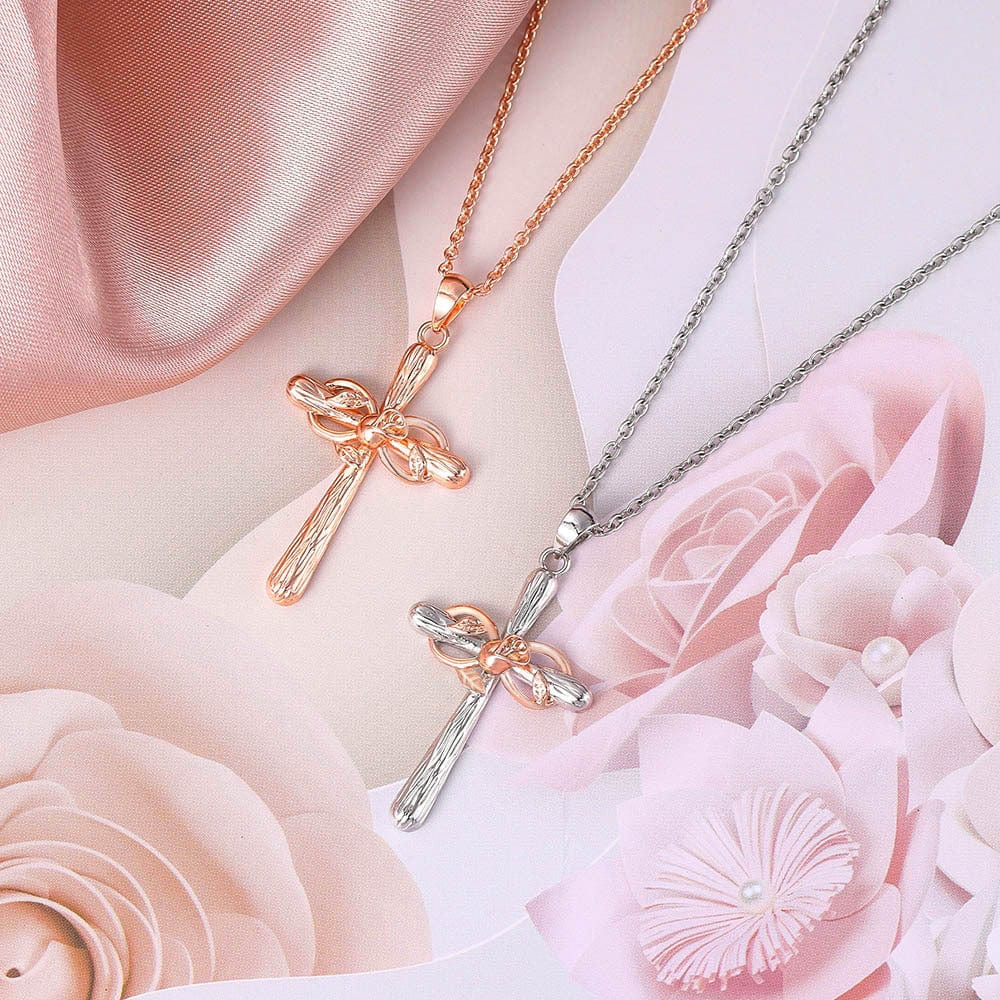 INFINITY ROSE CROSS NECKLACE