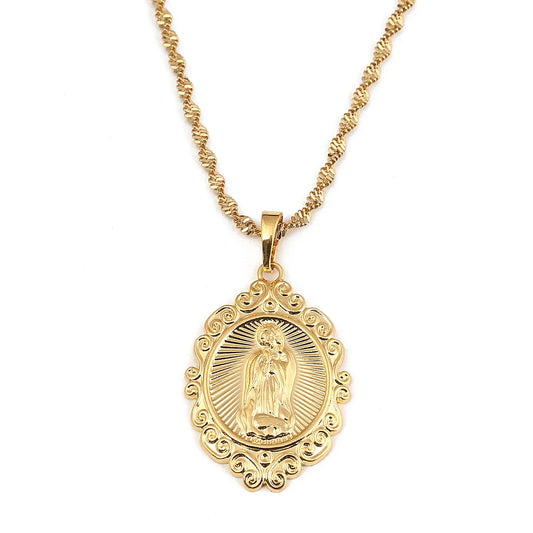 Gold-Tone Virgin Mary Pendant Necklace – Christian Faith Jewelry for Women