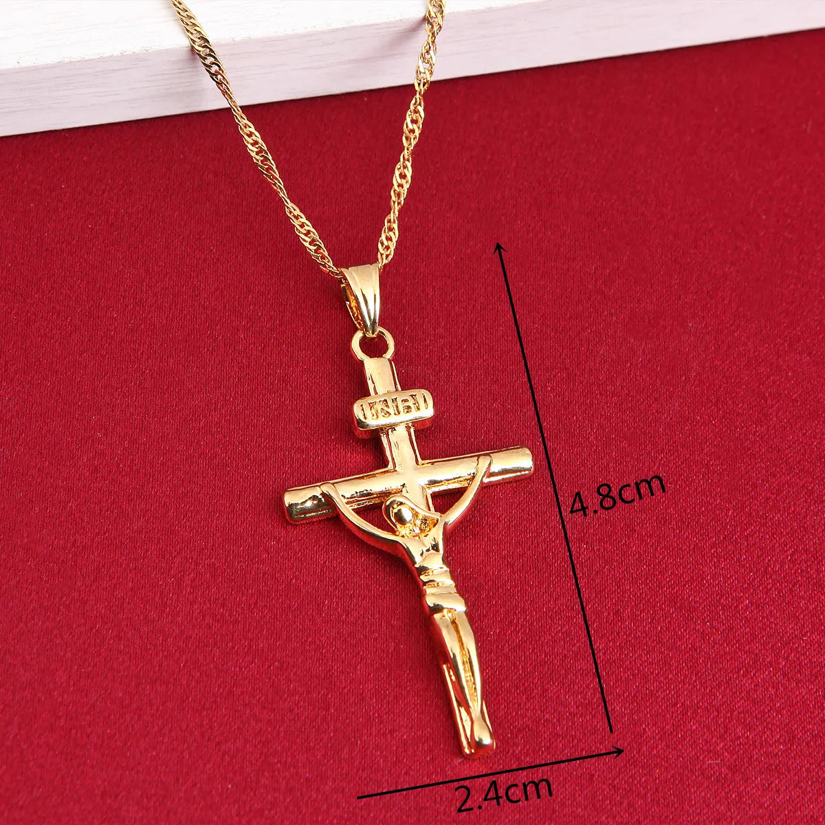 JESUS Cross Pendant Necklace – Gold-Tone Crucifix for Men & Women