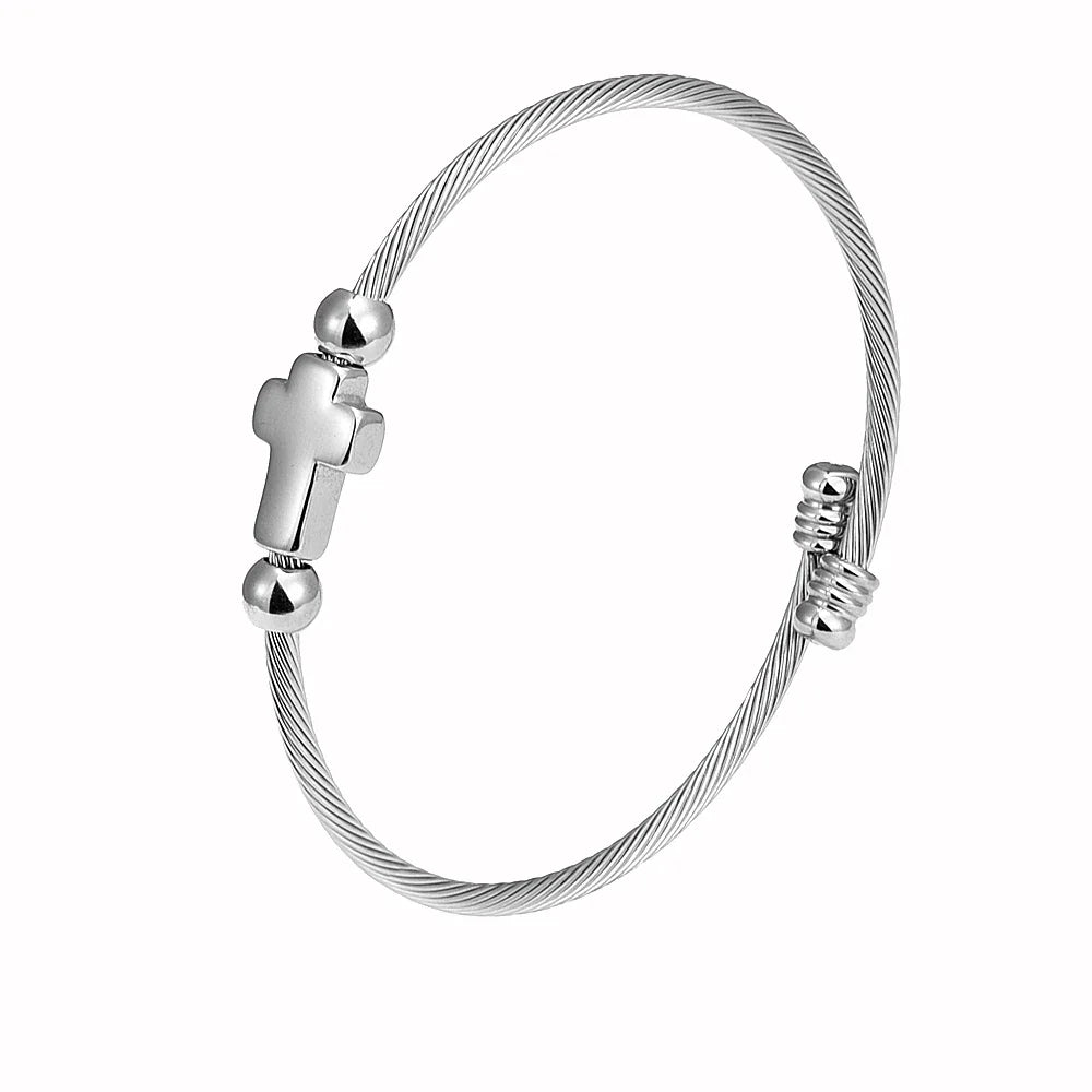 Jesus Cross Hemp Rope Cuff Bracelet – Unisex Stainless Steel Charm