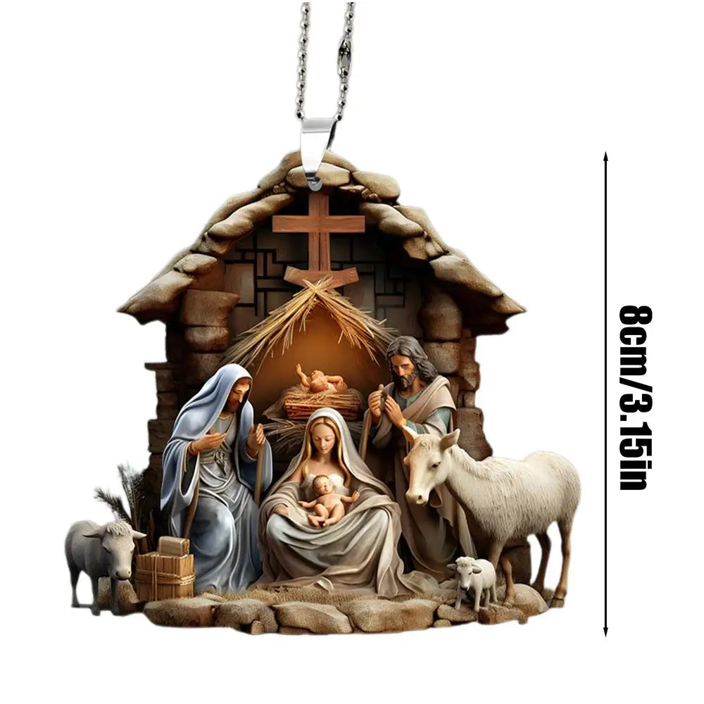 3D Acrylic Nativity Scene Ornament – Birth of Jesus Decoration for Christmas Tree or Car 🎄