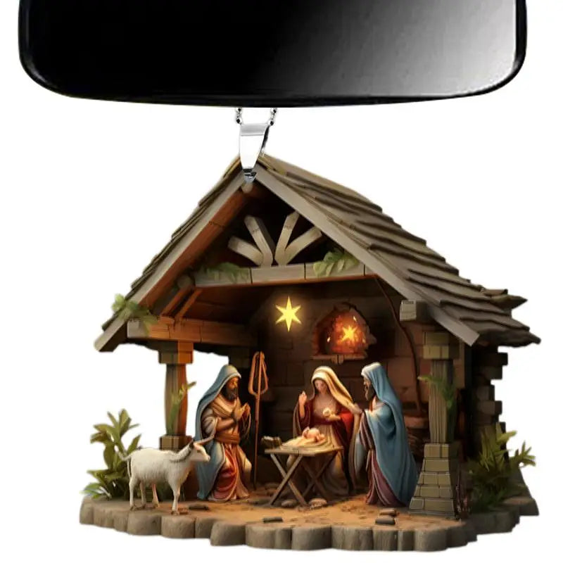 3D Acrylic Nativity Scene Ornament – Birth of Jesus Decoration for Christmas Tree or Car 🎄