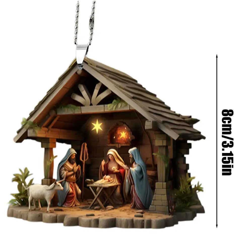 3D Acrylic Nativity Scene Ornament – Birth of Jesus Decoration for Christmas Tree or Car 🎄