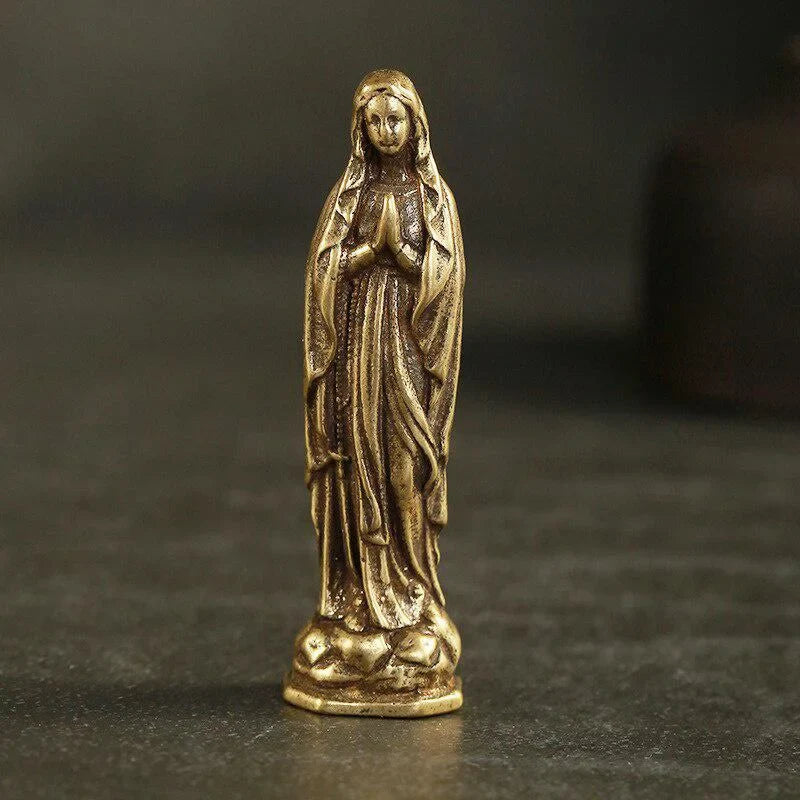 Pure Copper Vintage Blessed Virgin Mary Figurines Pendants Brass Holy Mother Religion Faith Buddha Keyrings Hangings