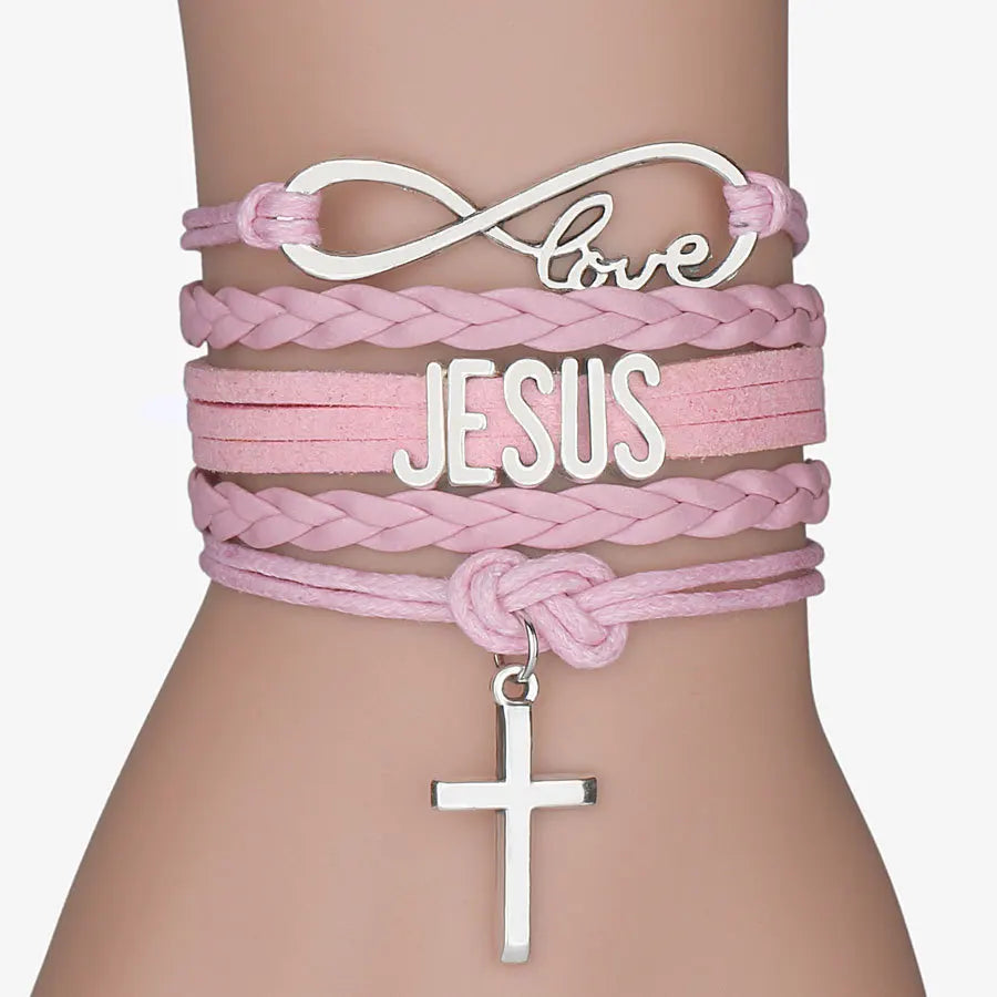 Infinity Love Jesus Bracelet – Multi-Color Rope & Leather Unisex Jewelry