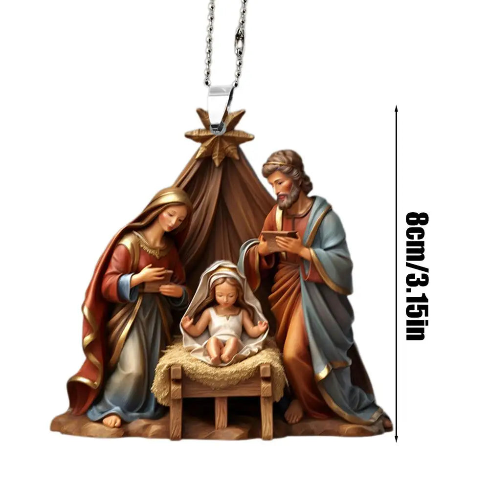 3D Acrylic Nativity Scene Ornament – Birth of Jesus Decoration for Christmas Tree or Car 🎄