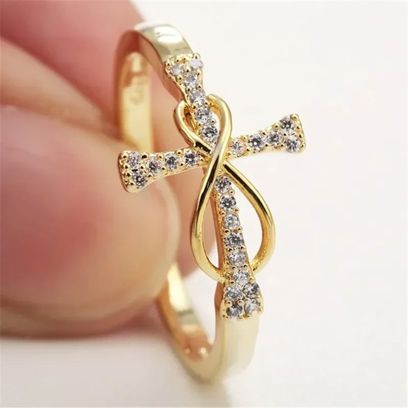 Infinity Jesus Cross Ring – Women’s CZ Zircon Fashion Ring