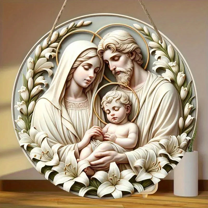 2D Baptism Prayer Faith Family Wooden Sign – 8-Inch Round Wall or Door Decor