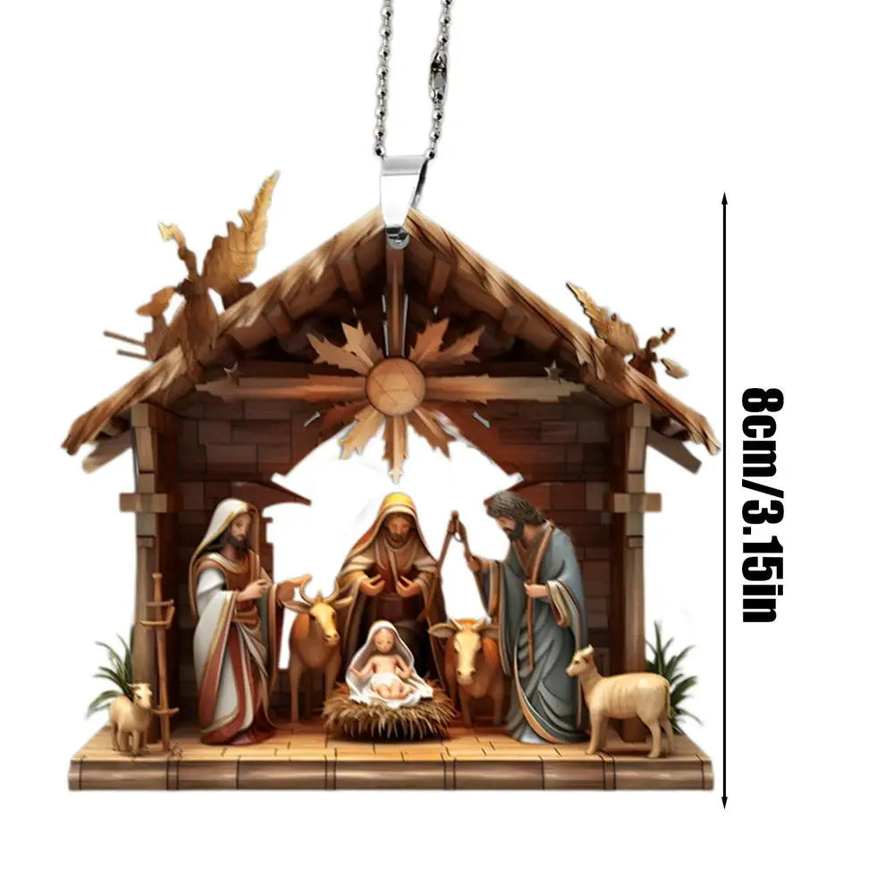 3D Acrylic Nativity Scene Ornament – Birth of Jesus Decoration for Christmas Tree or Car 🎄