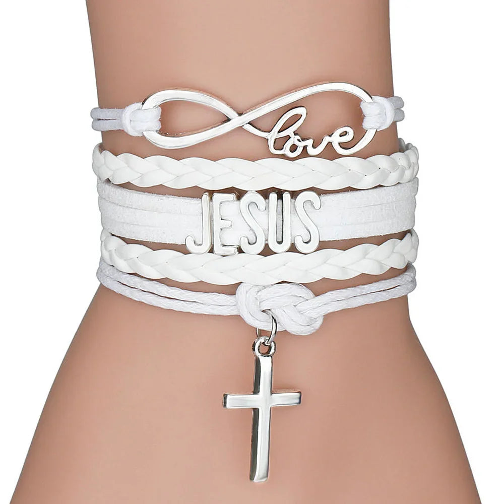 Infinity Love Jesus Bracelet – Multi-Color Rope & Leather Unisex Jewelry