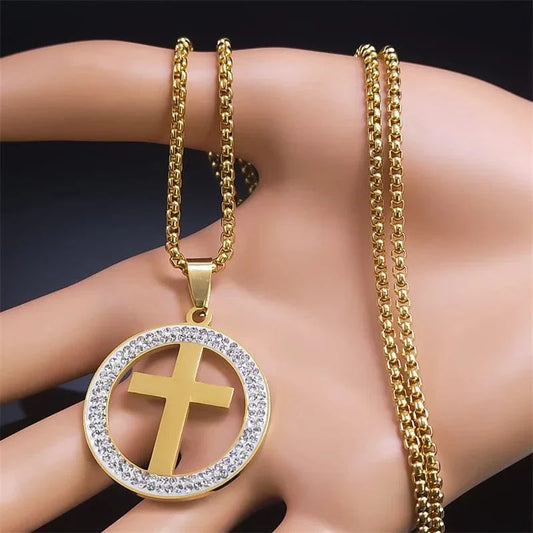 Faithful Journey Cross Pendant – Stainless Steel & Sparkling Accents