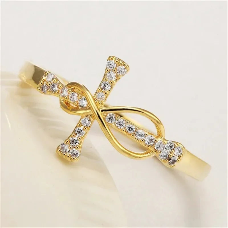 Infinity Jesus Cross Ring – Women’s CZ Zircon Fashion Ring