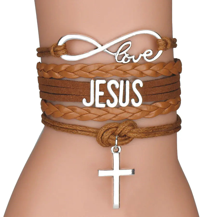 Infinity Love Jesus Bracelet – Multi-Color Rope & Leather Unisex Jewelry