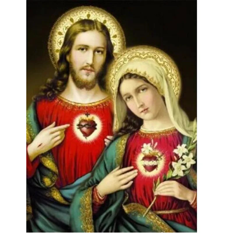 5D Jesus & Virgin Mary Diamond Painting – Handmade Portraits for Home Decor