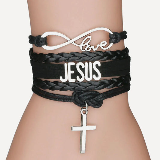 Infinity Love Jesus Bracelet – Multi-Color Rope & Leather Unisex Jewelry