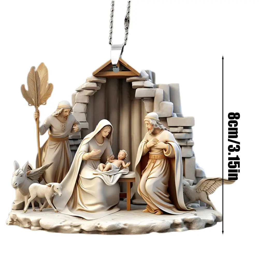 3D Acrylic Nativity Scene Ornament – Birth of Jesus Decoration for Christmas Tree or Car 🎄