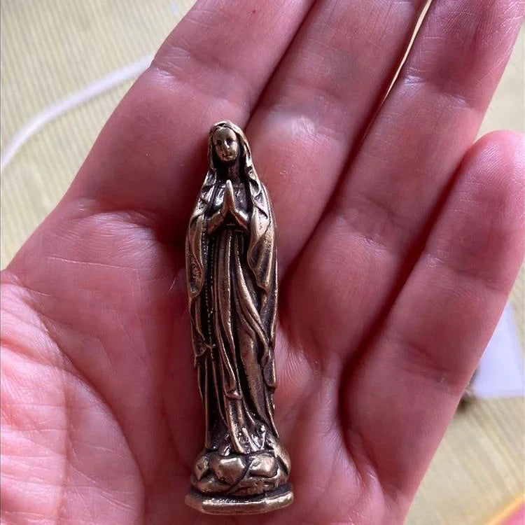 Pure Copper Vintage Blessed Virgin Mary Figurines Pendants Brass Holy Mother Religion Faith Buddha Keyrings Hangings