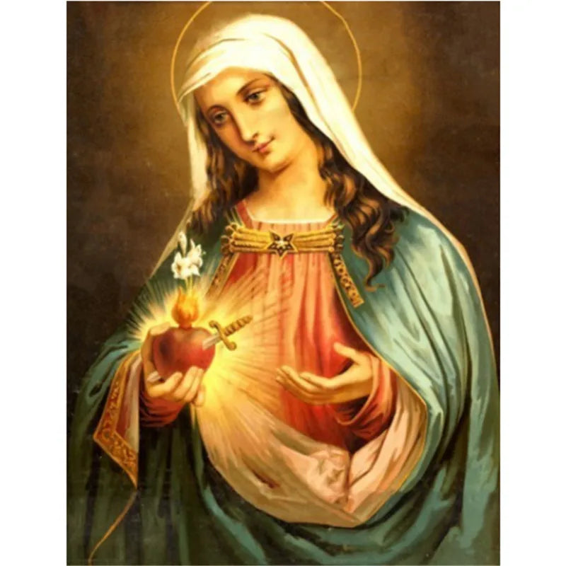 5D Jesus & Virgin Mary Diamond Painting – Handmade Portraits for Home Decor