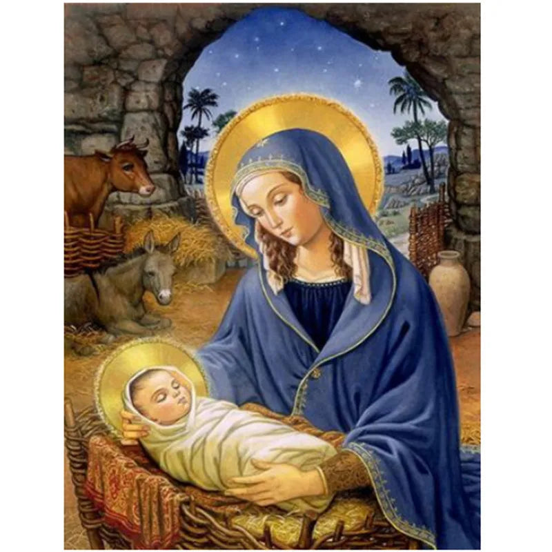 5D Jesus & Virgin Mary Diamond Painting – DIY Handmade Art for Home Decor