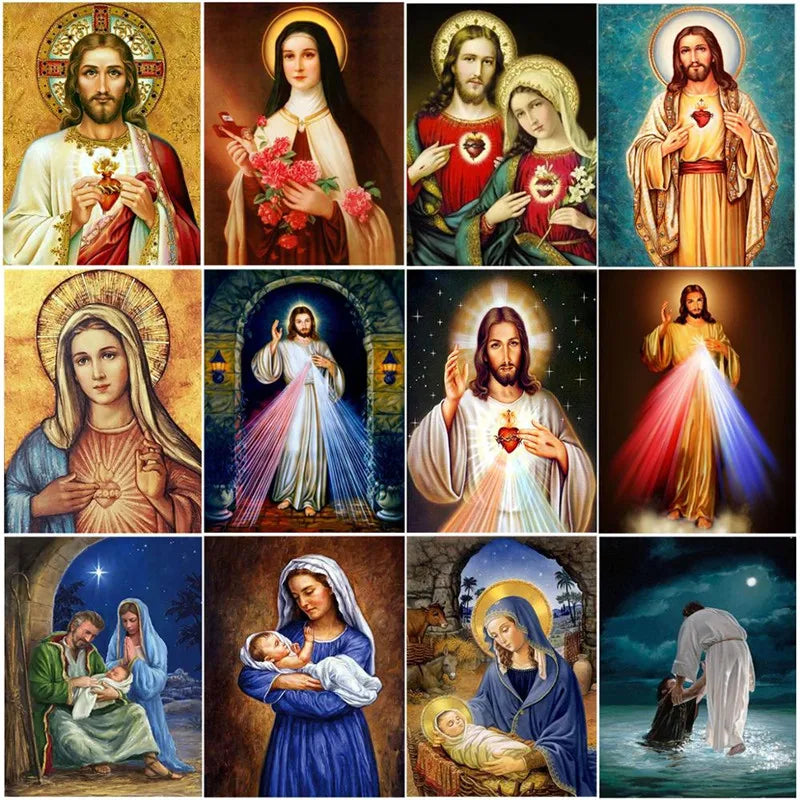 5D Jesus & Virgin Mary Diamond Painting – Handmade Portraits for Home Decor