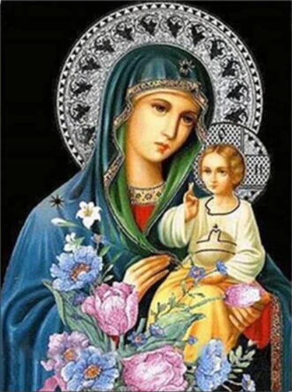 5D Jesus & Virgin Mary Diamond Painting – Handmade Portraits for Home Decor