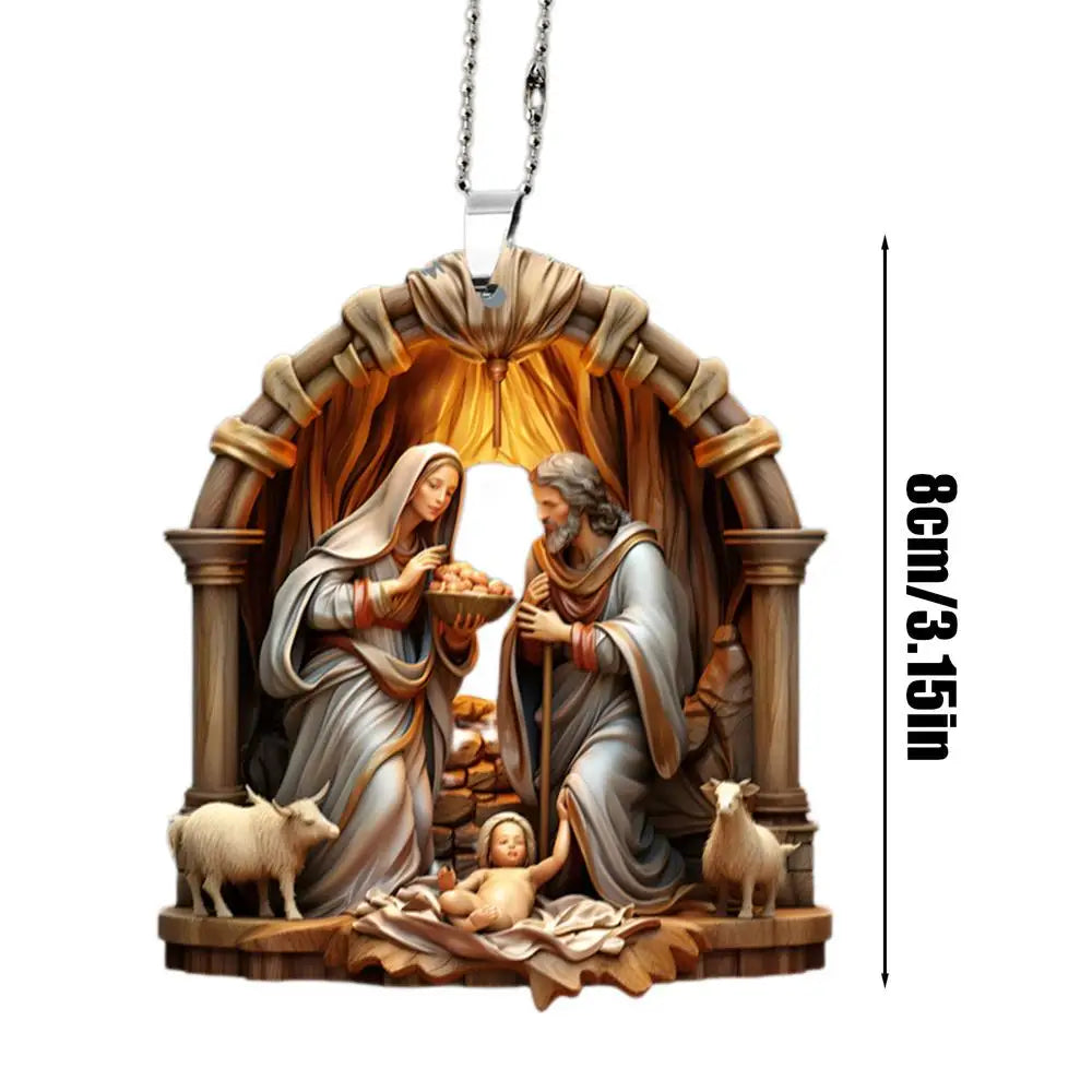 3D Acrylic Nativity Scene Ornament – Birth of Jesus Decoration for Christmas Tree or Car 🎄