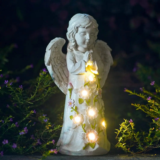 Angel Succulent Garden Statue with 7 LED Lights – Outdoor Patio & Yard Decoration