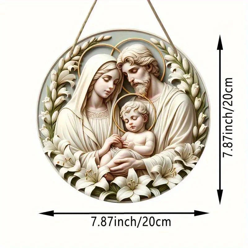 2D Baptism Prayer Faith Family Wooden Sign – 8-Inch Round Wall or Door Decor