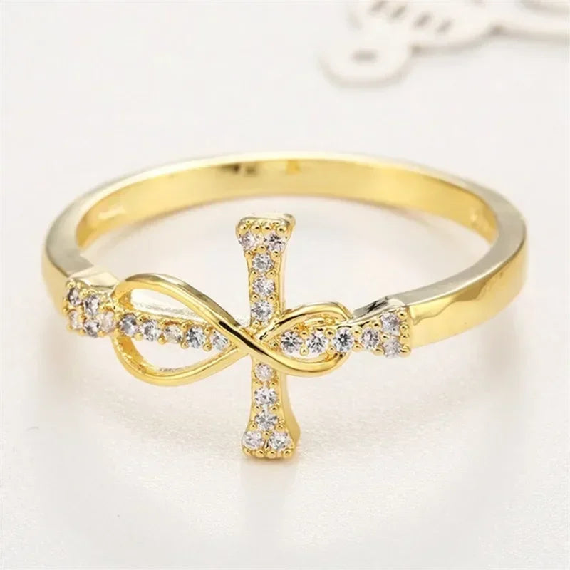 Infinity Jesus Cross Ring – Women’s CZ Zircon Fashion Ring