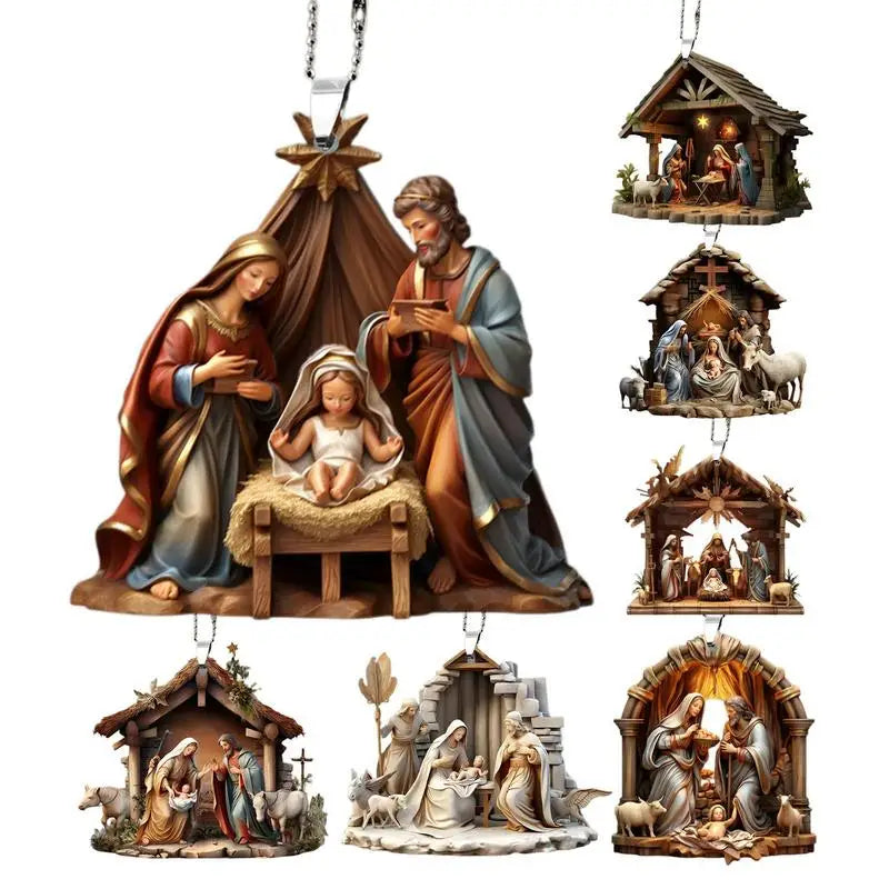 3D Acrylic Nativity Scene Ornament – Birth of Jesus Decoration for Christmas Tree or Car 🎄