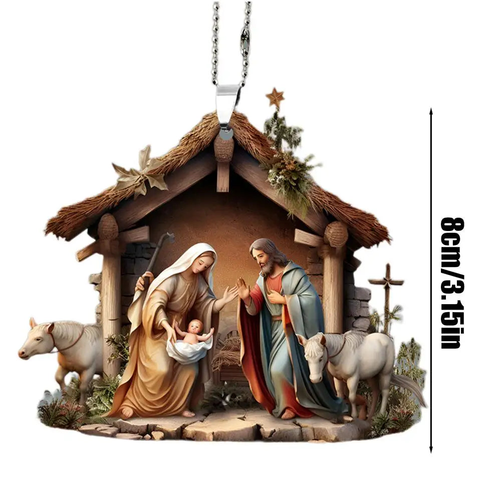 3D Acrylic Nativity Scene Ornament – Birth of Jesus Decoration for Christmas Tree or Car 🎄