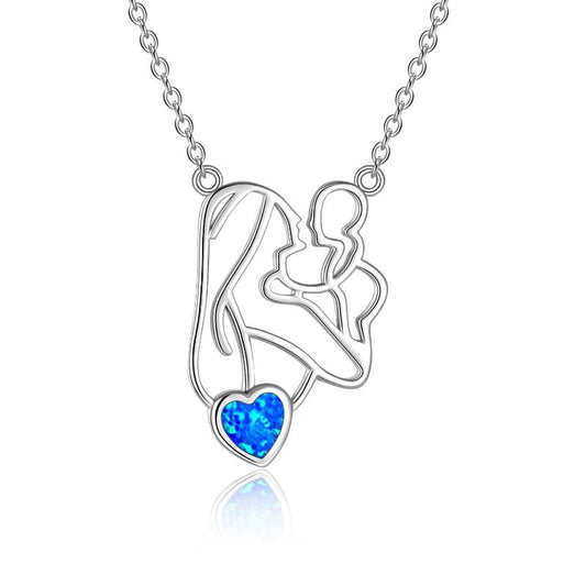 Bonded Hearts Necklace for Mother and Daughter – Sterling Silver & Opal