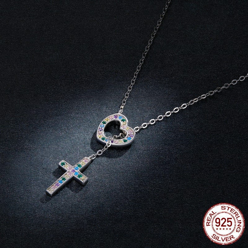 HEART & CROSS" Handmade Christian Necklace in 925 Sterling Silver