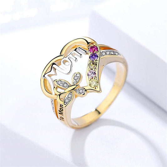 Radiant Love Mom Ring – Gold Plated with Rhinestones