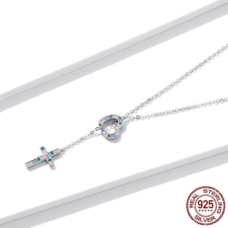 HEART & CROSS" Handmade Christian Necklace in 925 Sterling Silver